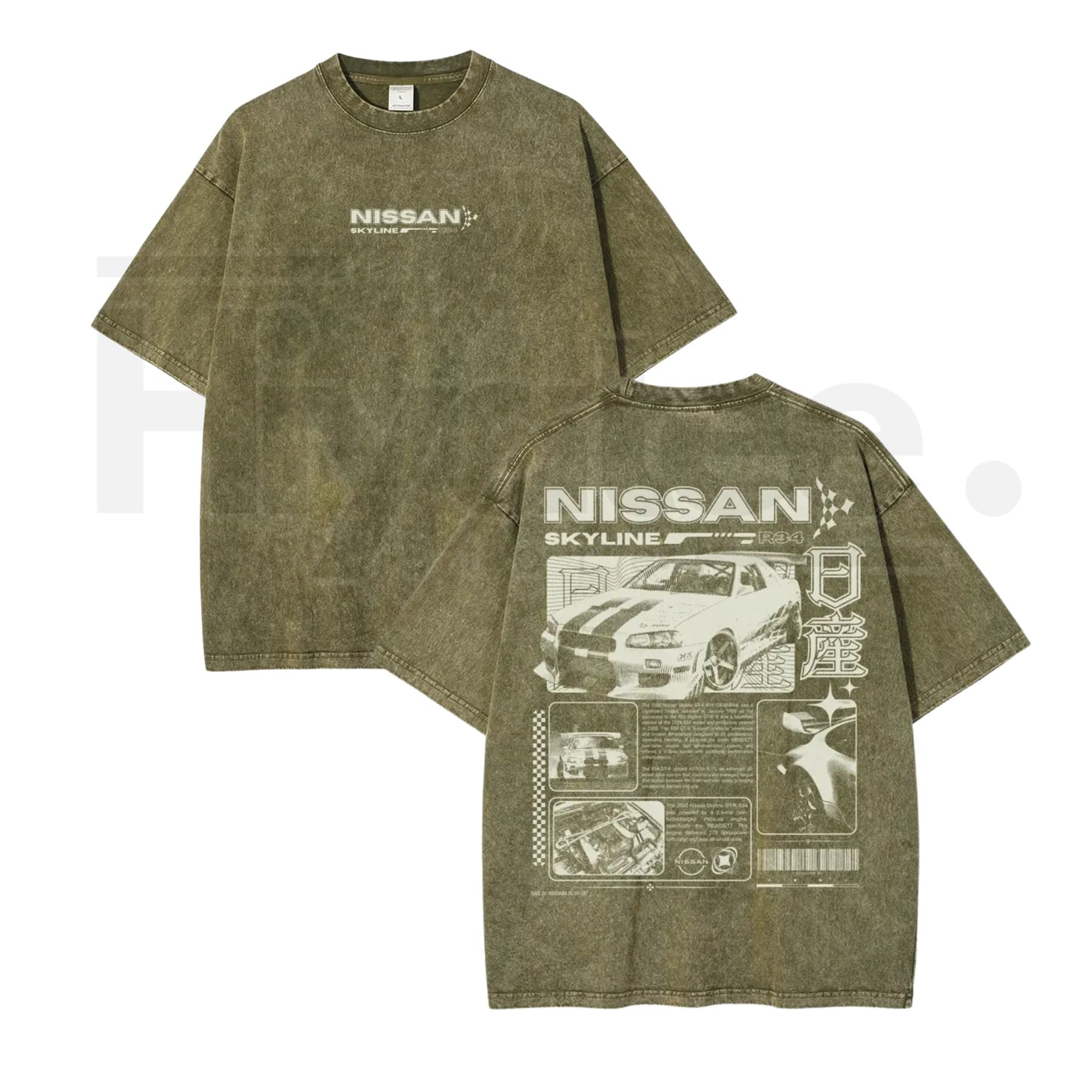 JDM Sports Car Vintage Washed T-Shirt – Oversized Denim Style Streetwear Graphic Tee