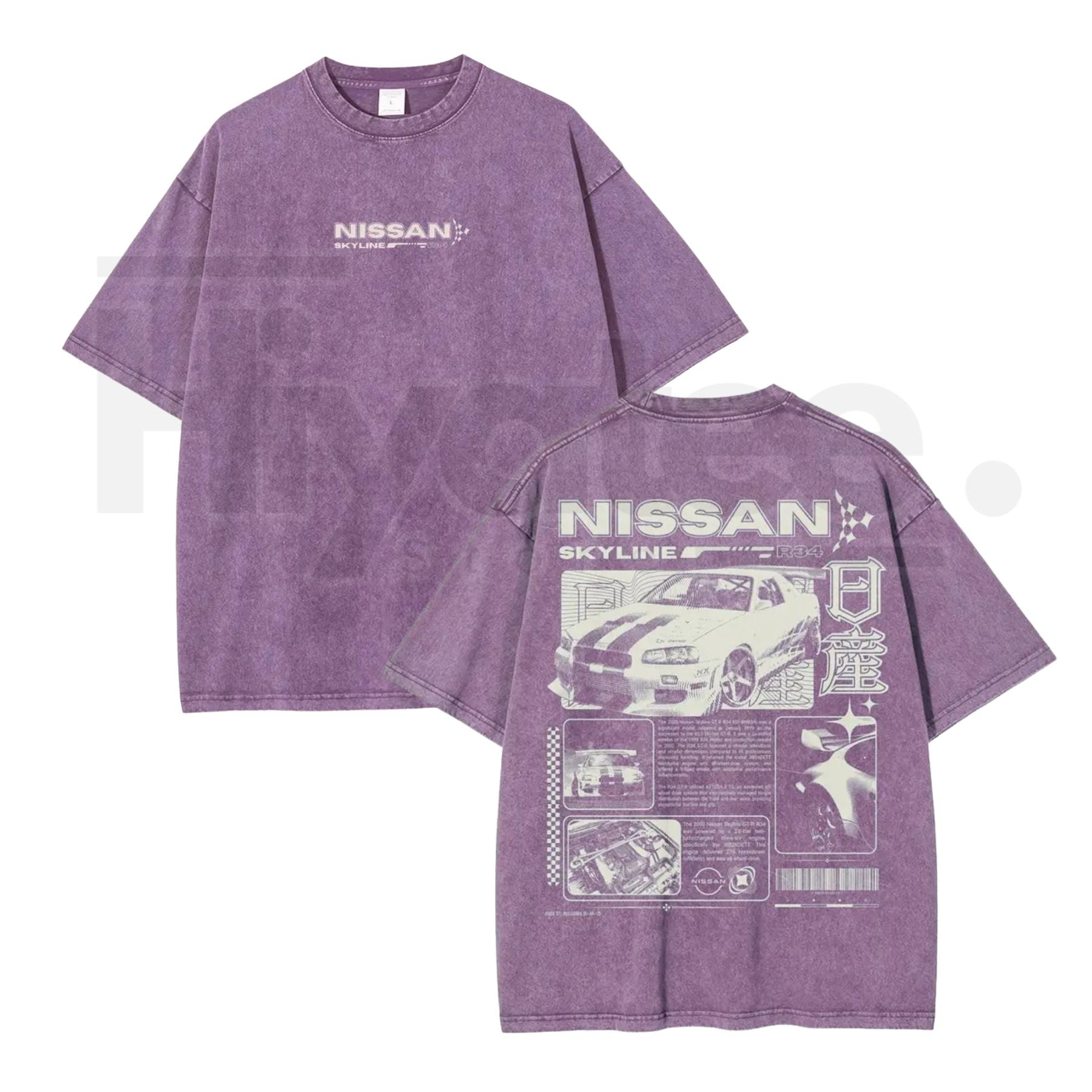 JDM Sports Car Vintage Washed T-Shirt – Oversized Denim Style Streetwear Graphic Tee