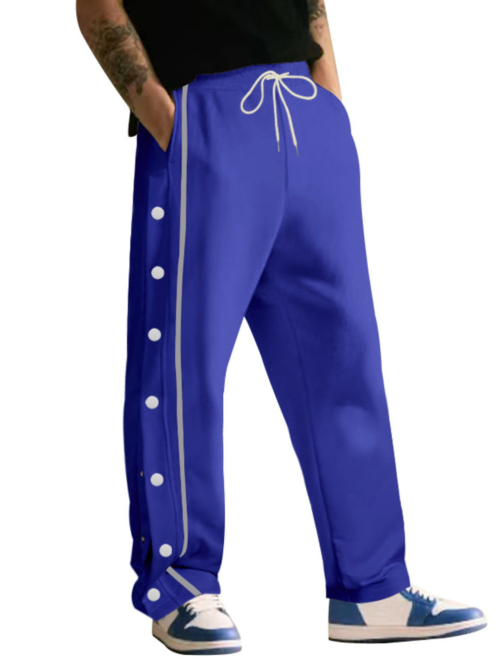 Men's Full Size Loose Fit Side Snap Button Track Pants Plus Size