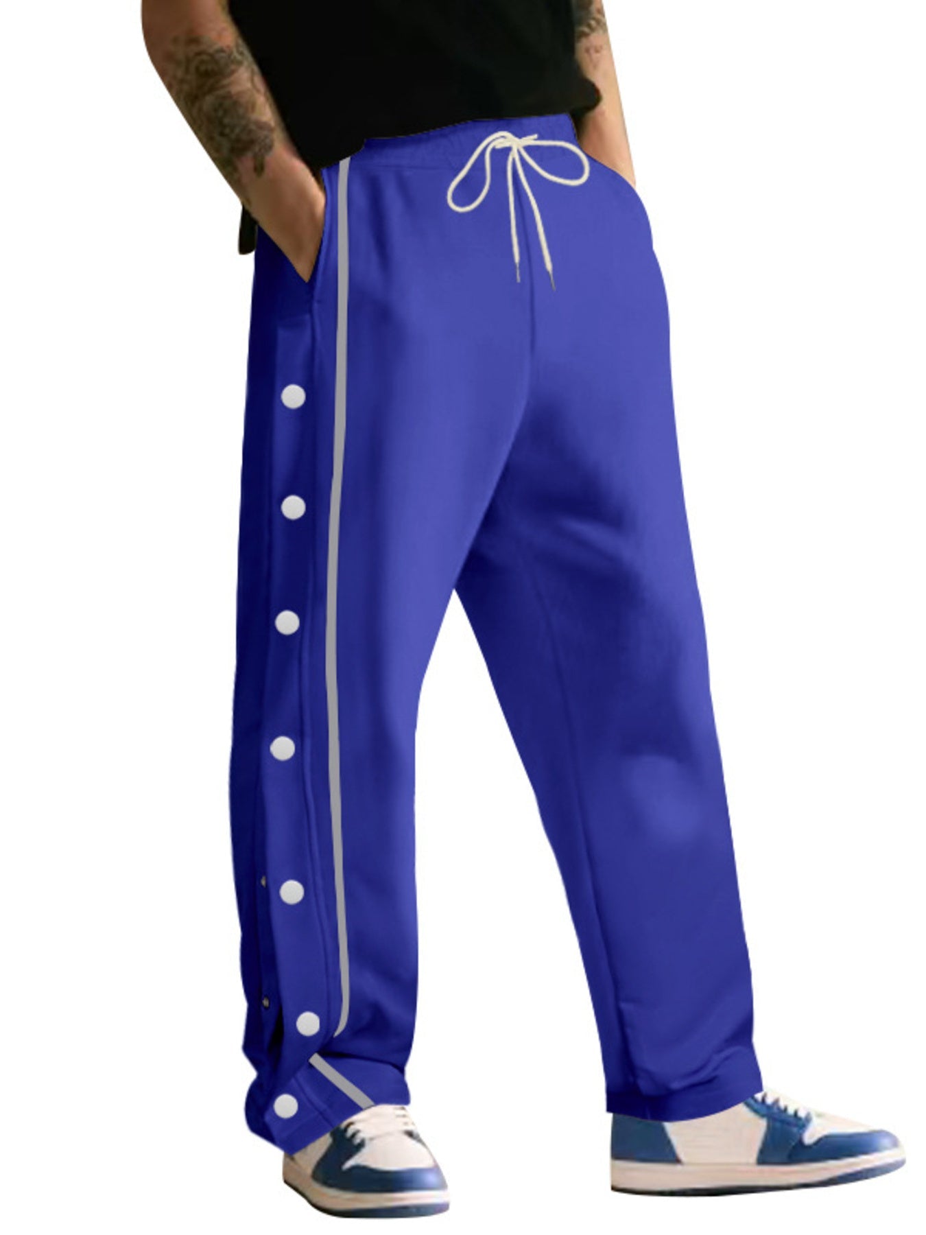 Men's Full Size Loose Fit Side Snap Button Track Pants Plus Size
