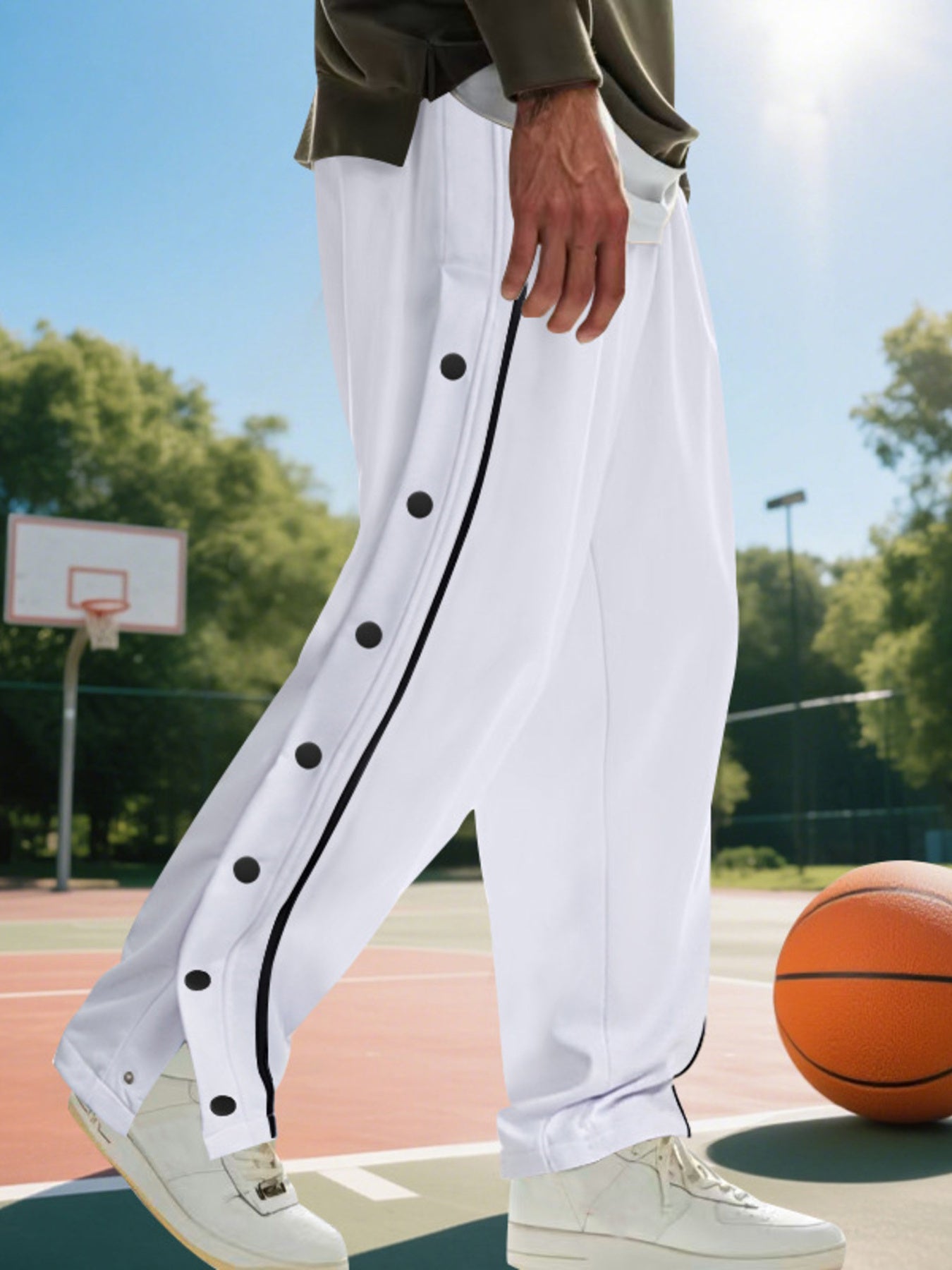 Men's Full Size Loose Fit Side Snap Button Track Pants Plus Size