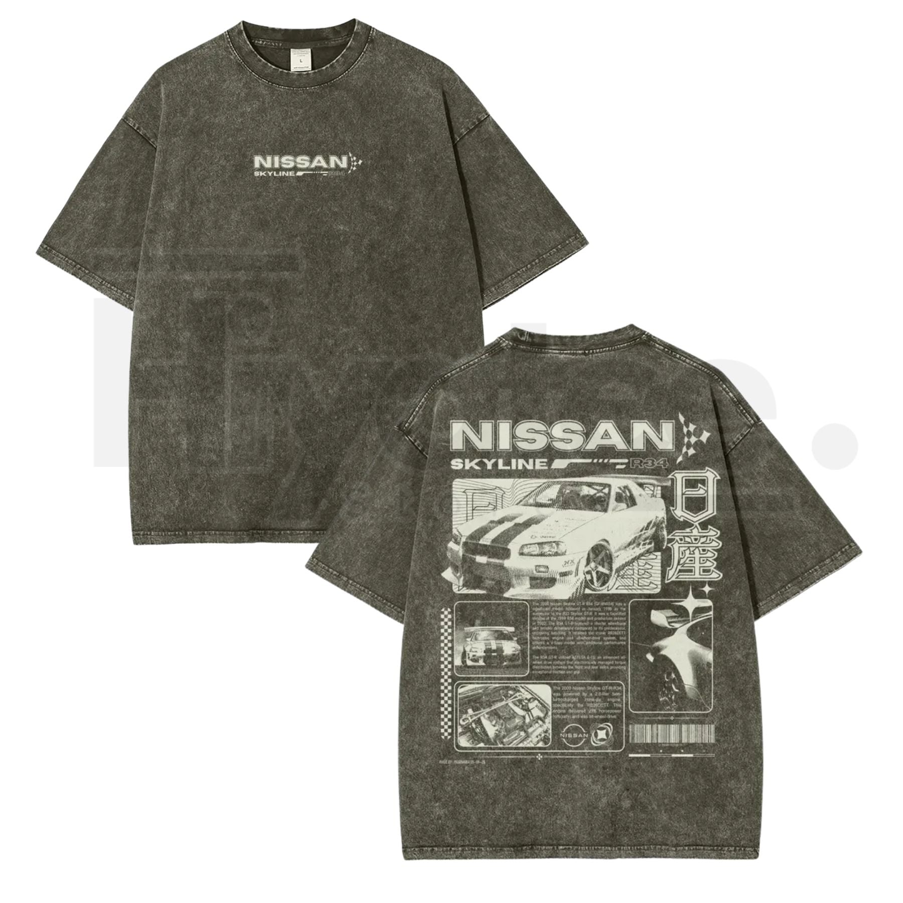 JDM Sports Car Vintage Washed T-Shirt – Oversized Denim Style Streetwear Graphic Tee