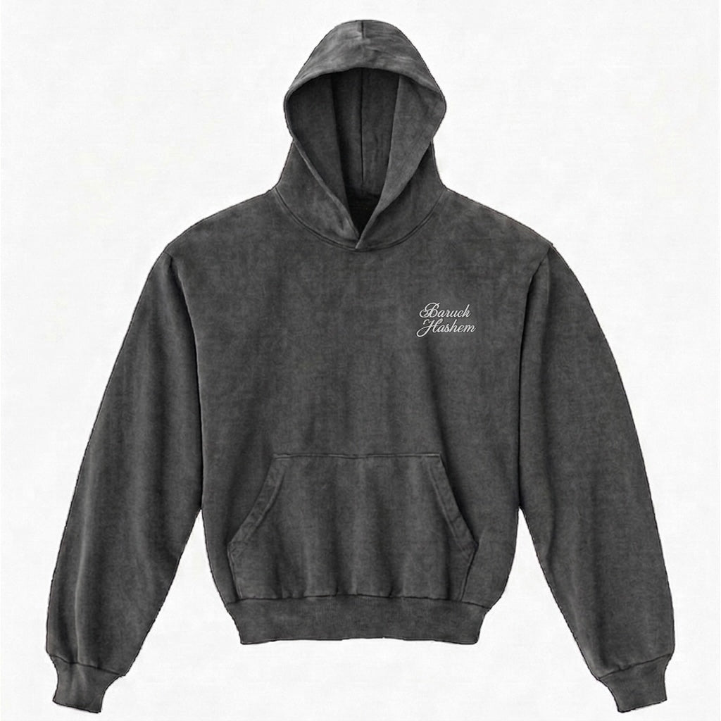 Baruch Hashem Heavy Fleece Hoodie - Vintage Black - Made in Los Angeles