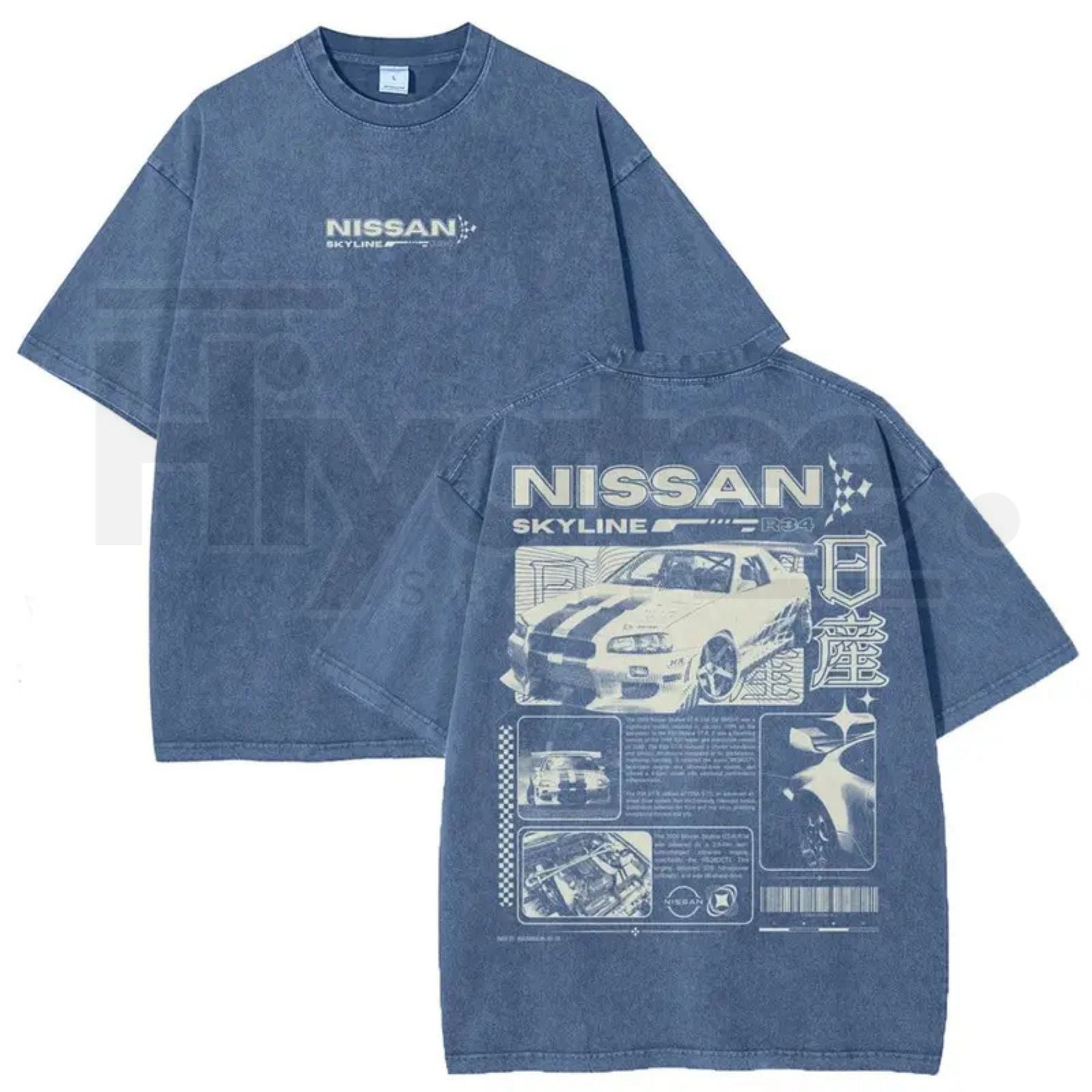 JDM Sports Car Vintage Washed T-Shirt – Oversized Denim Style Streetwear Graphic Tee