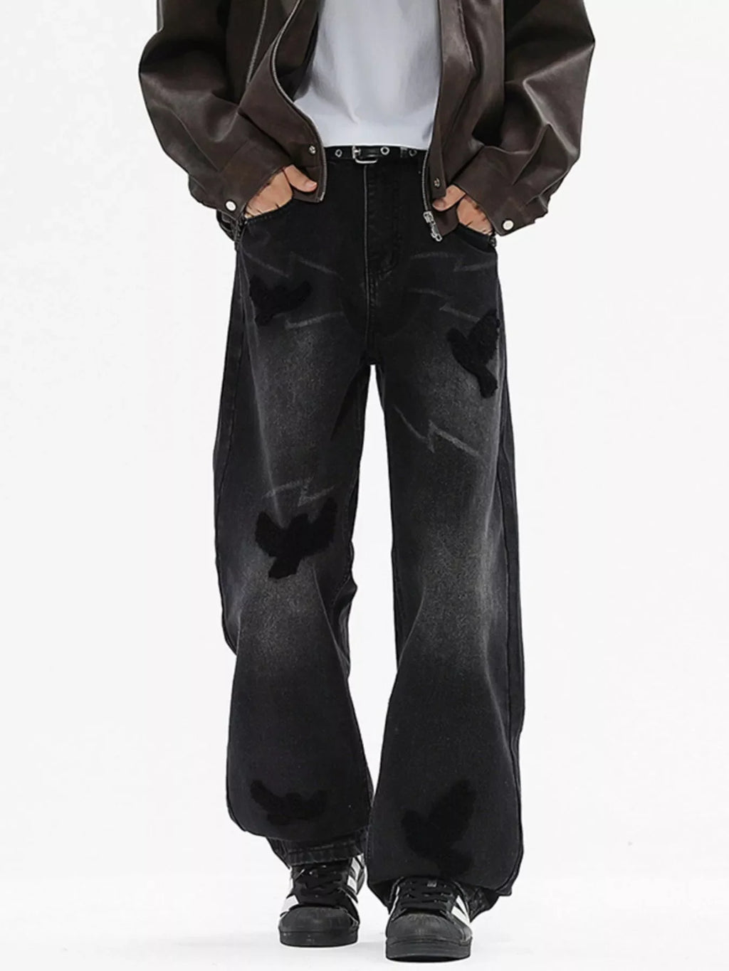 Men's Full Size Dove Applique Baggy Jeans Plus Size