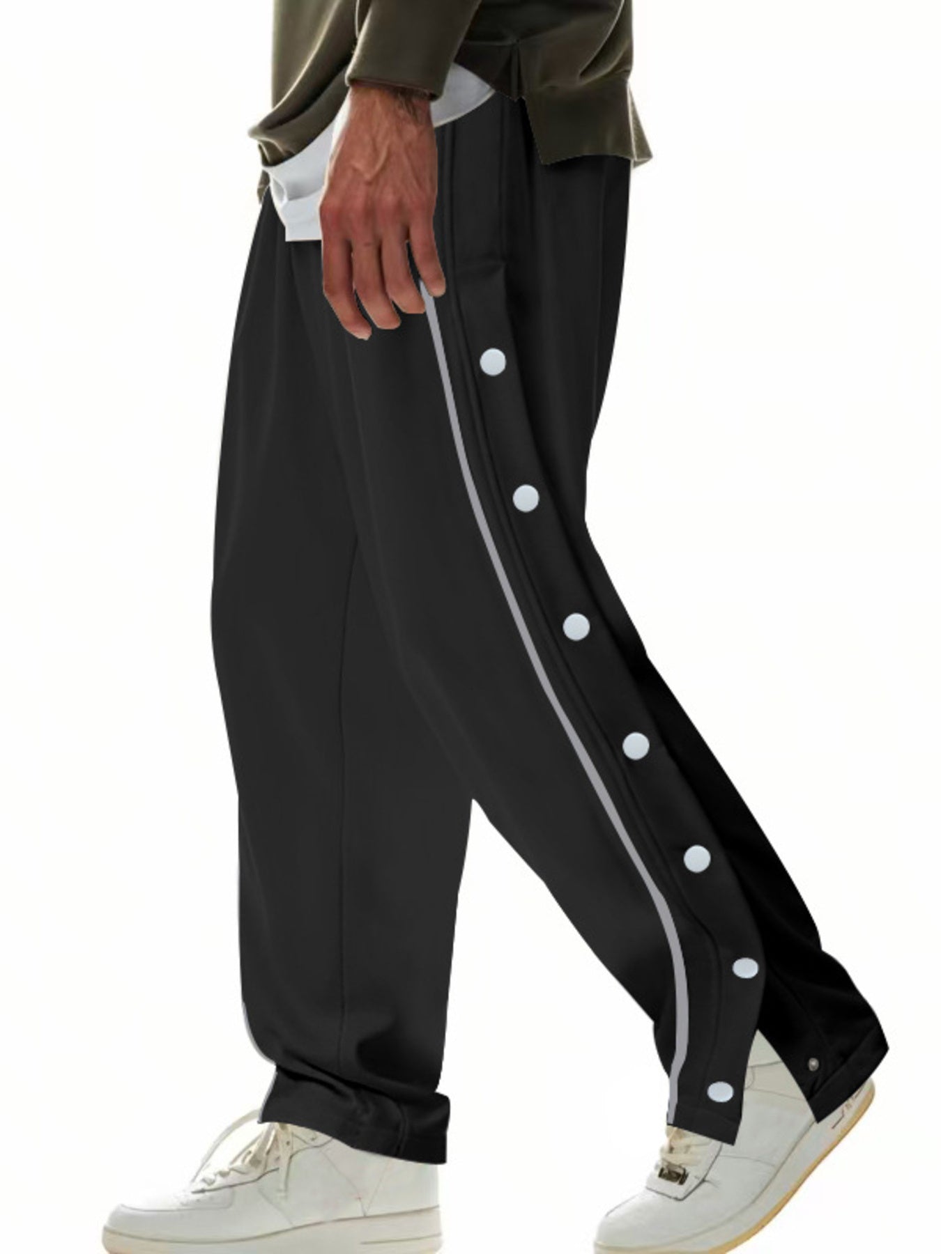 Men's Full Size Loose Fit Side Snap Button Track Pants Plus Size