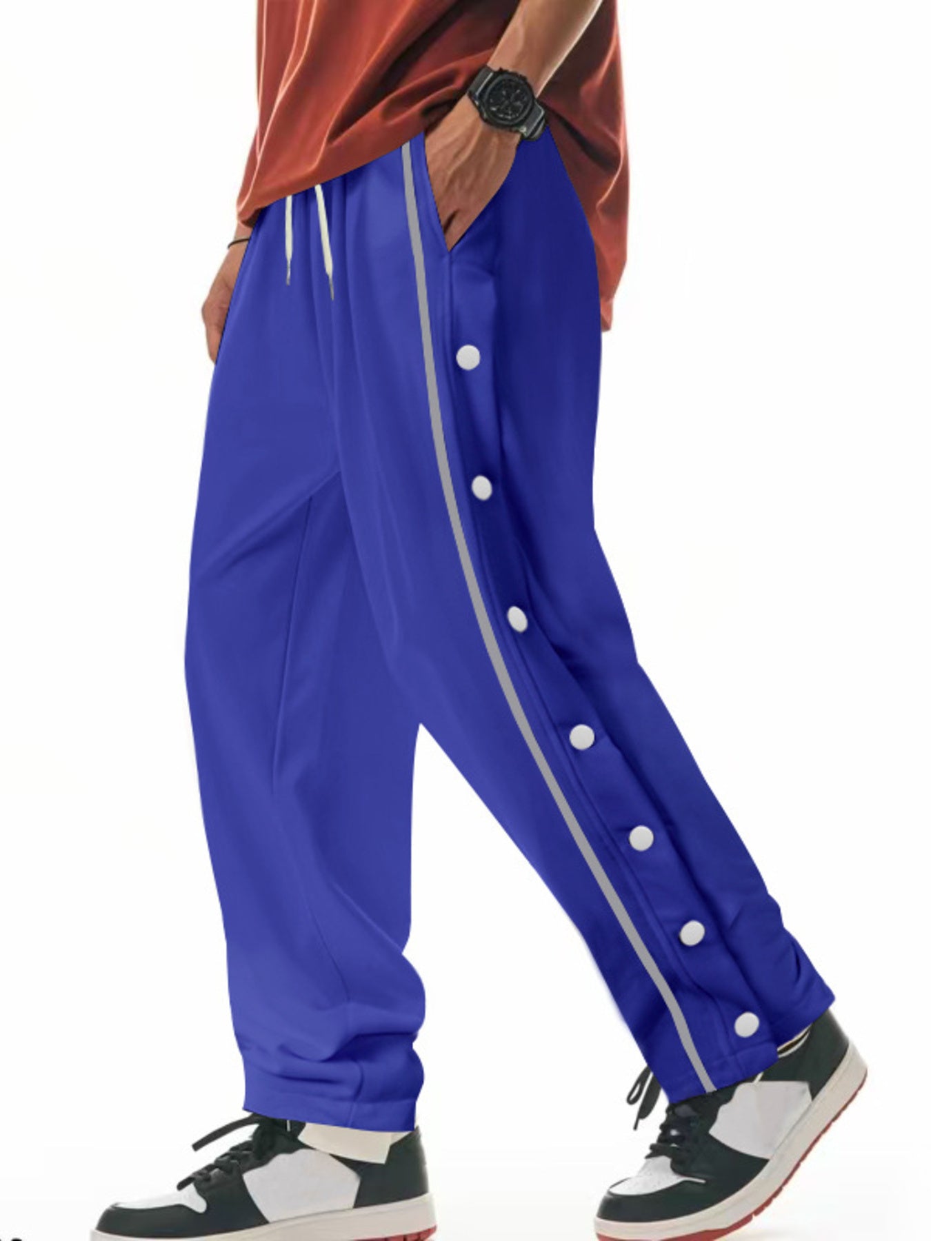 Men's Full Size Loose Fit Side Snap Button Track Pants Plus Size